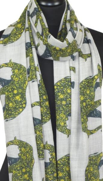 Écharpe Cachemire Gris-Jaune-Bleu