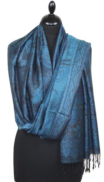 Étole en Modal/Soie Noir-Bleu-Beige