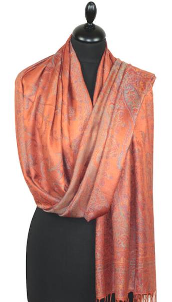 Étole en Modal/Soie Orange-Bleu-Or