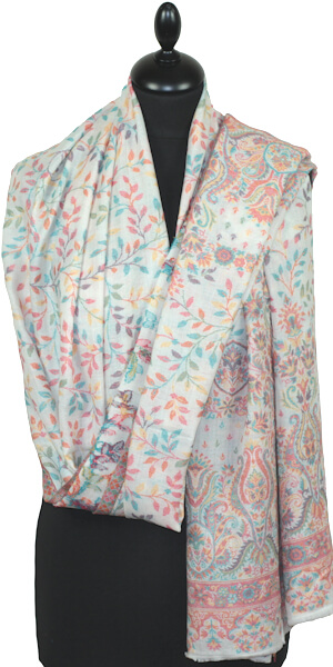 Étole Cachemire Blanc Cassé Floral Kani