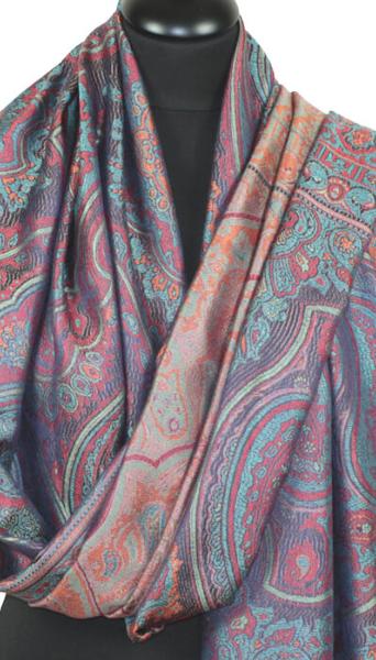 Turquoise-Red-Navy Silk Scarf