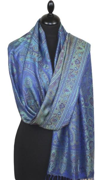 Étole en Soie Indigo-Vert-Violine