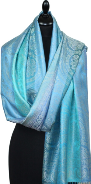 Étole en Soie Turquoise-Bleu-Vert