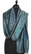 Étole soie noir-turquoise-beige
