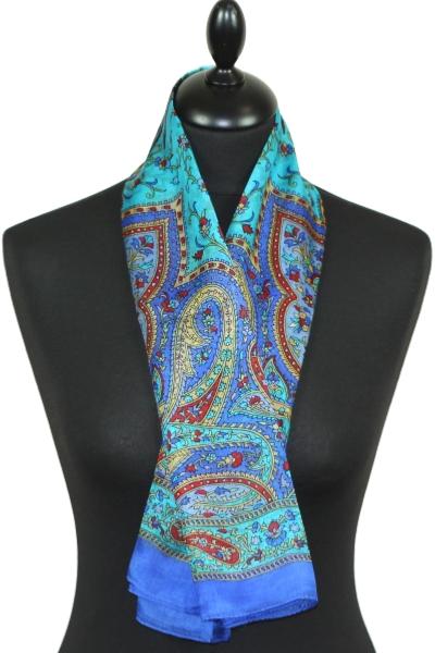 Foulard carré en soie bleu-orange-rouge