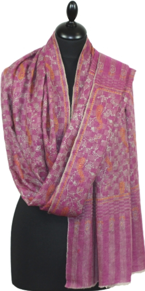 Pashmina vieux rose fuchsia brodé main