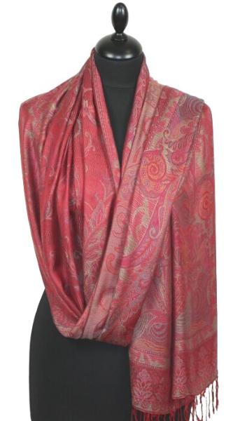 Étole en Modal/Soie Corail-Vert-Orange