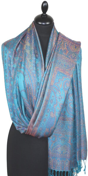 Étole en Modal/Soie Turquoise-Orange-Fuchsia