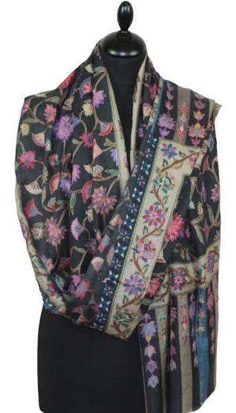 Black Embroidered Cashmere Scarf