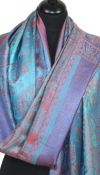 Étole soie bleu-turquoise-orange