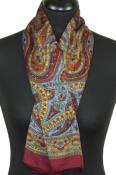 Foulard carré en soie bordeaux-beige-bleu