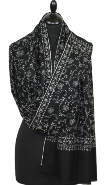 Pashmina noir brodé main