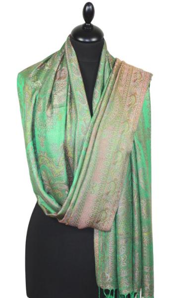 Étole en Modal/Soie Menthe-Rouge-Jaune