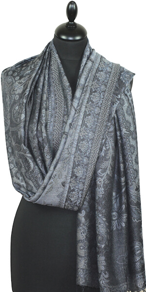 Étole en Modal/Soie Noir-Gris-Bleu