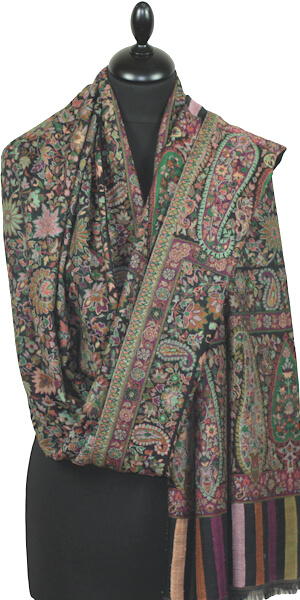 Étole Cachemire Noir Floral Kani