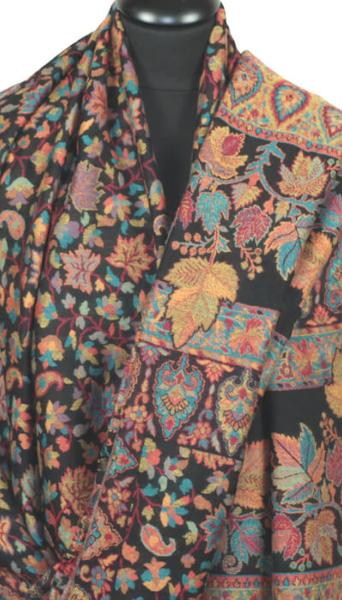 Étole Cachemire Noir Floral Kani