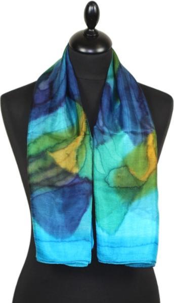 Turquoise-Green-Navy Square Silk Scarf