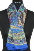 Foulard carré en soie bleu-or-rouge