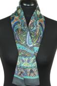 Foulard carré en soie gris-bleu-vert