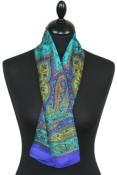 Foulard carré en soie violet-turquoise-orange