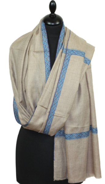 Pashmina beige gris brodé main
