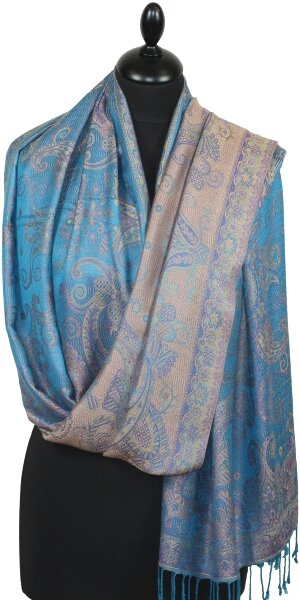 Étole en Modal/Soie Turquoise-Orange-Indigo