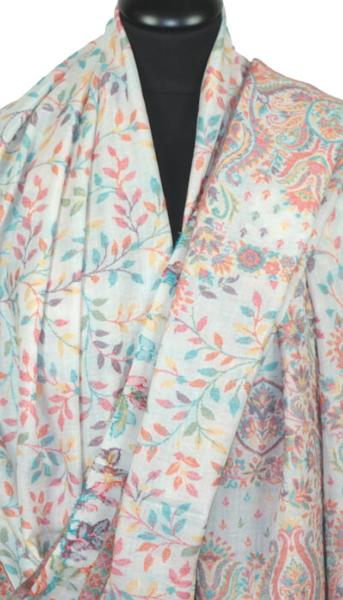 Étole Cachemire Blanc Cassé Floral Kani