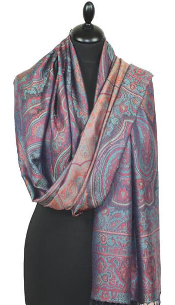 Turquoise-Red-Navy Silk Scarf