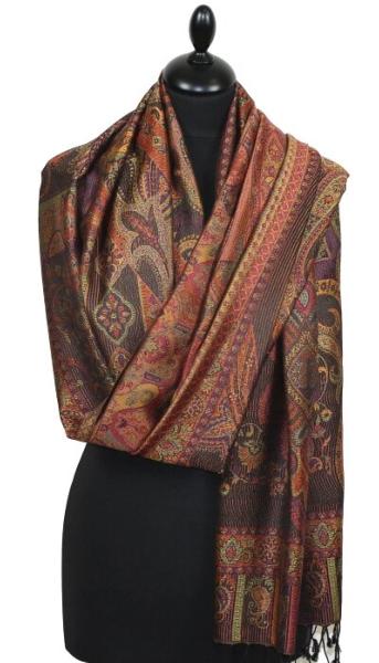 Étole en Soie Noir-Orange-Vert