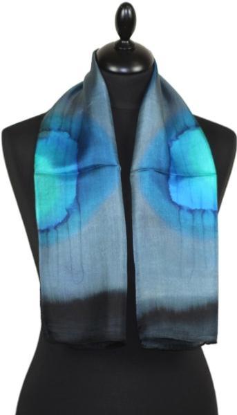 Foulard Carré en Soie Noir-Bleu-Brique
