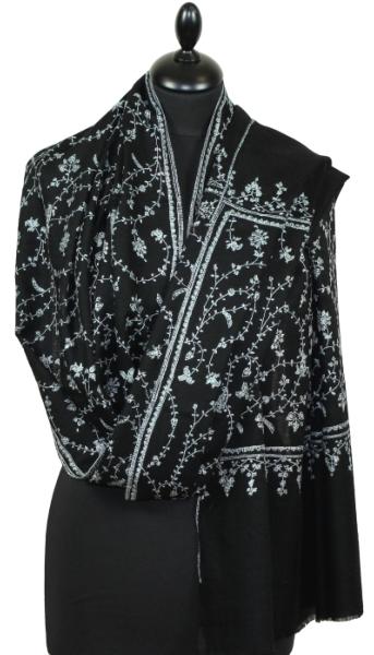 Pashmina noir brodé main