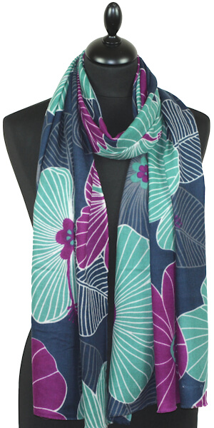 Écharpe Cachemire Marine-Violet-Vert