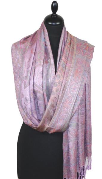 Étole en Modal/Soie Parme-Vert-Orange