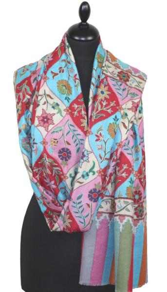 Étole Cachemire Multicolore Floral Brodée