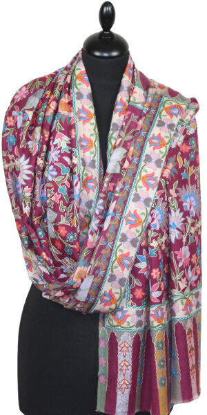 Étole Cachemire Bordeaux Floral Brodée