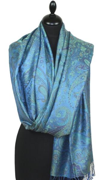 Blue-Green-Orange Silk Scarf