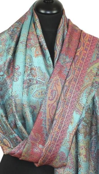 Turquoise-Pink-Green Silk Scarf