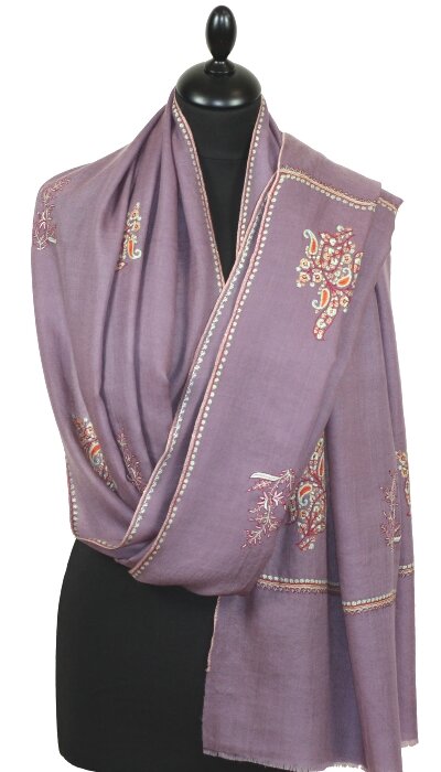 Pashmina Mauve Brodé à la Main