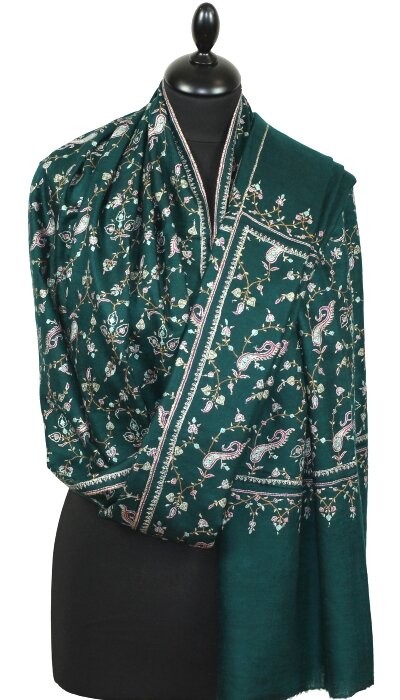 Imperial Green Embroidered Pashmina