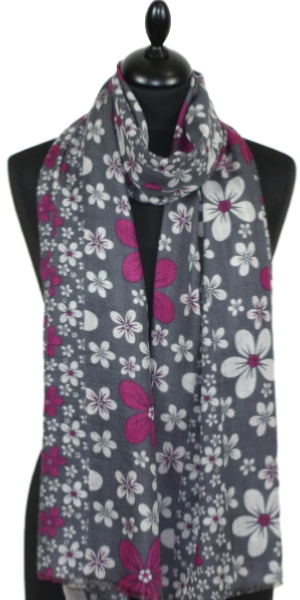 Écharpe Cachemire gris-fuchsia