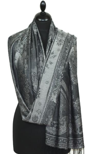 Étole Modal/Soie noir-gris-écru