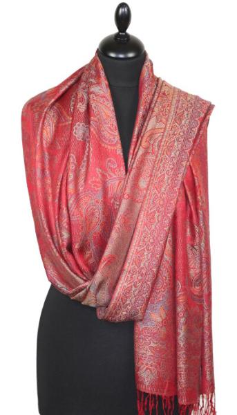 Étole en Modal/Soie Rouge-Vert-Orange