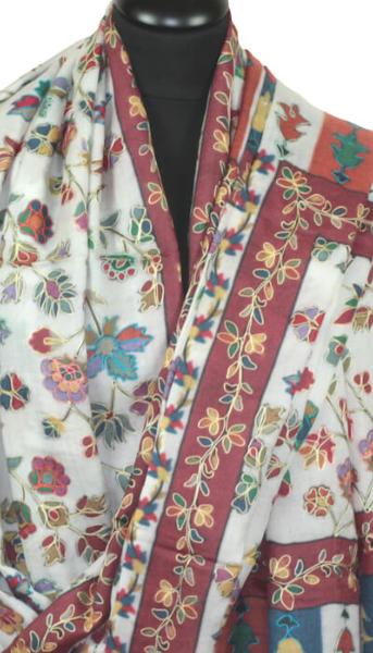 Étole Cachemire Blanc Cassé Floral Brodée