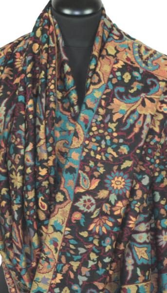 Étole Cachemire Noir Floral Kani