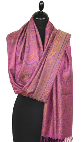 Fuchsia-Orange-Indigo Silk Scarf