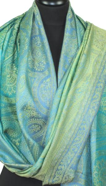 Étole en Soie Bleu-Turquoise-Vert