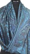 Étole en Soie Noir-Turquoise-Beige