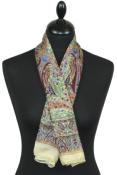 Foulard carré en soie champagne-bordeaux-vert