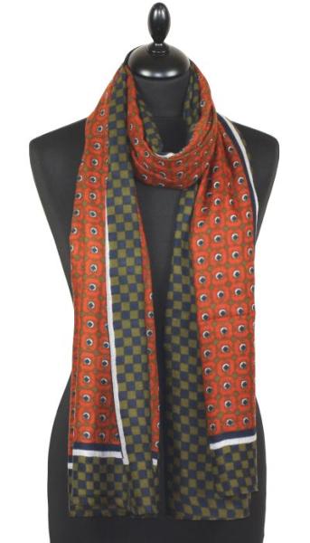 Écharpe Cachemire Brique-Vert-Marine