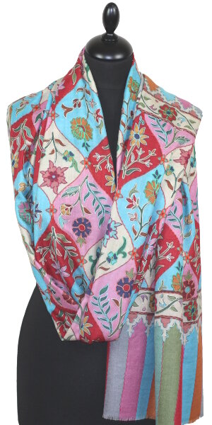 Étole Cachemire Multicolore Floral Brodée